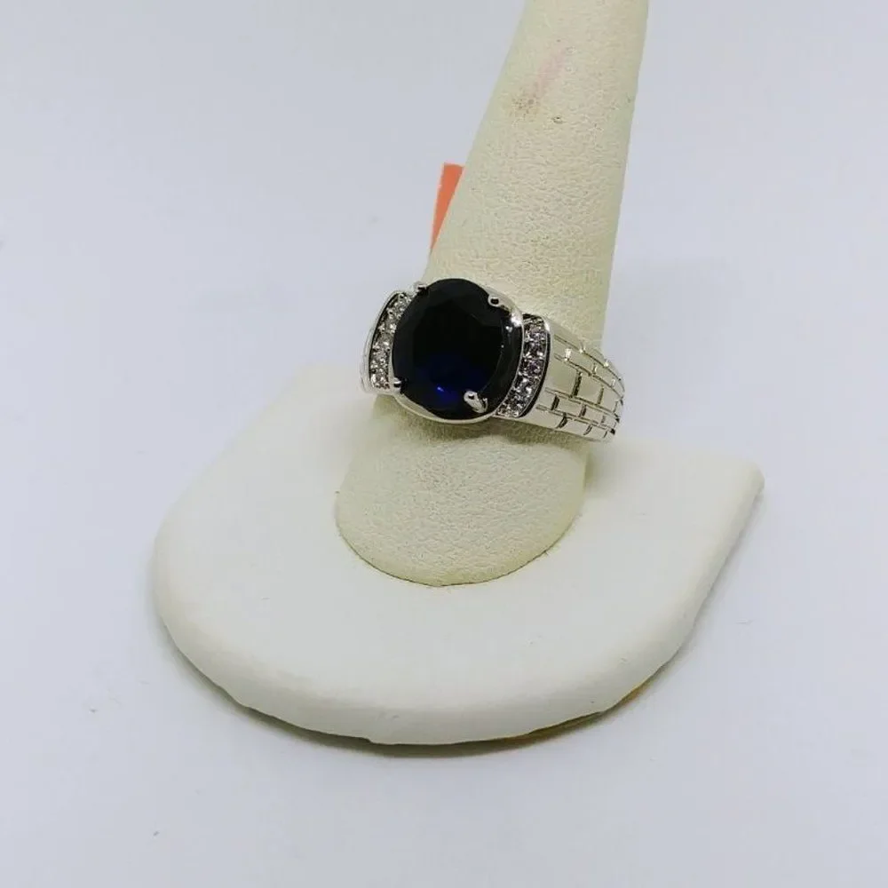 Ring Simulated Diamond and Blue Sapphire Size